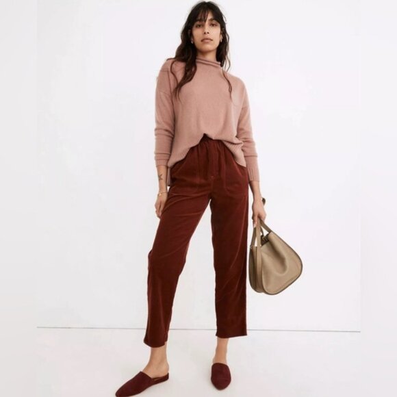 MADEWELL Huston Corduroy Zip Elastic Waist Straight Crop Pants COTTON Size SMALL - Picture 1 of 13